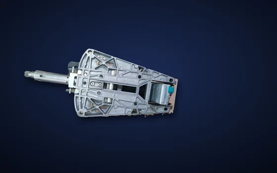 Mercedes-Benz steering column with the electronic steering lock on a dark blue background