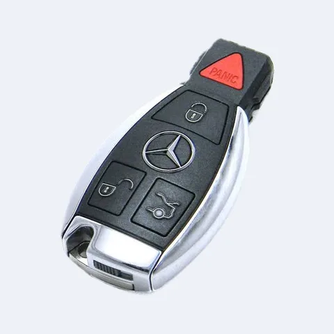 Genuine Mercedes-Benz chrome smart key with the chrome star in the middle and a panic button