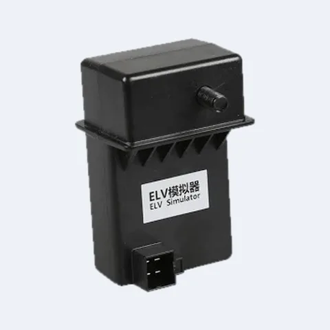 Aftermarket black plastic steering lock emulator box labeled ELV Simulator