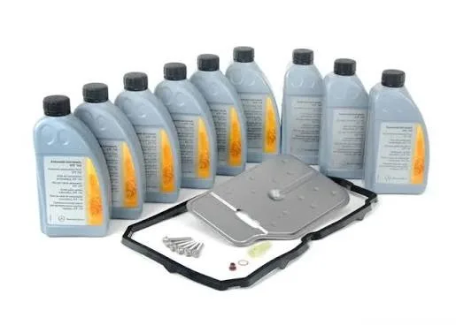 Mercedes-Benz 722.9 transmission service parts: bottles of fluid, filter, pan seal and new pan bolts