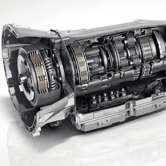 Cutaway of a Mercedes-Benz 7G-TRONIC automatic transmission showing the clutch packs and gear sets