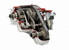Cutaway of a Mercedes-Benz 4MATIC transfer case showing the internal drive chain