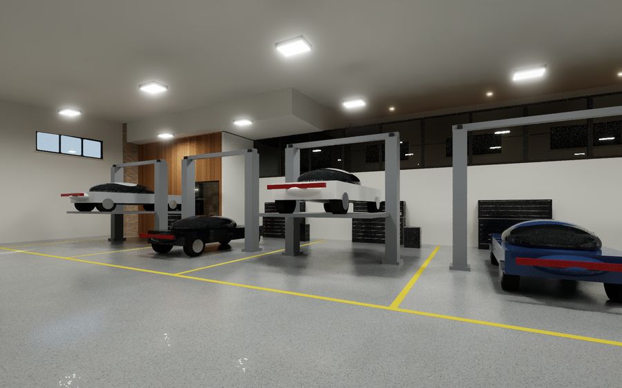Rendering of the new Mercedes-Benz service bays with four lifts at Elite Benz